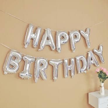 Растяжка шар Happy birthday / Серебристый 1
